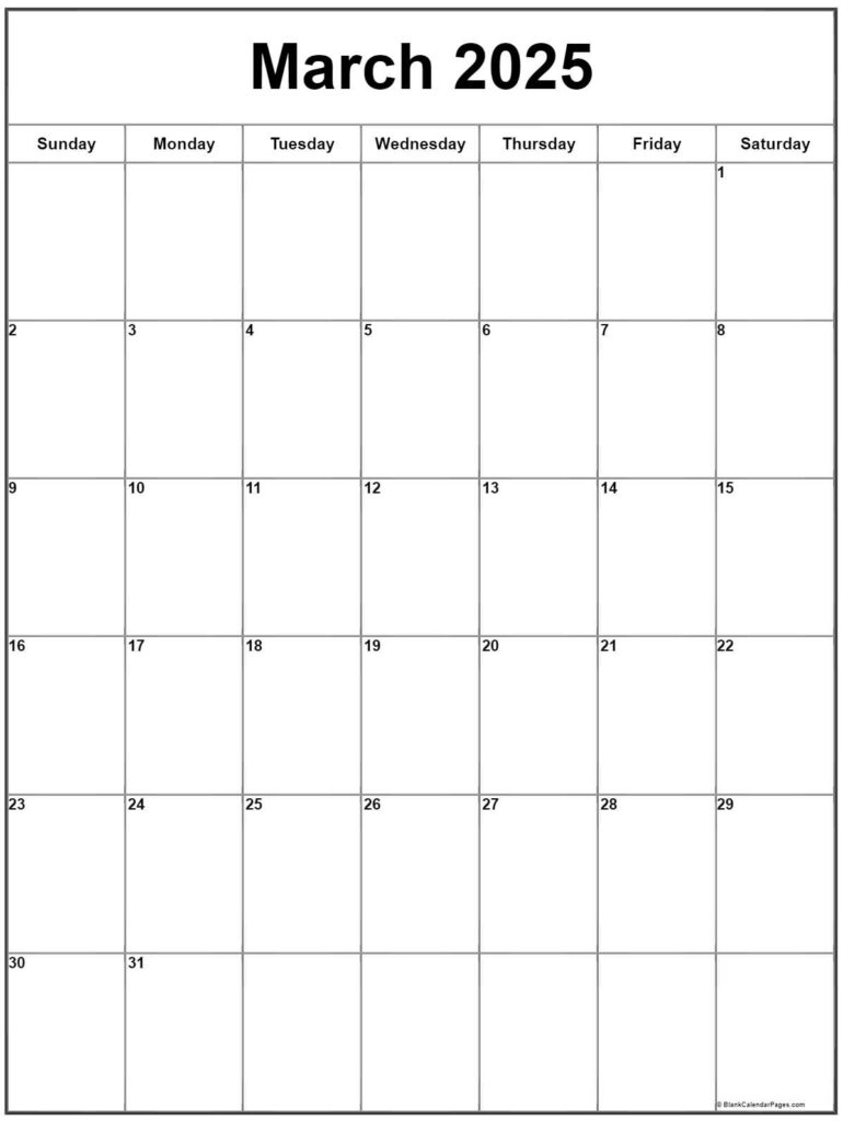 March 2025 Vertical Calendar | Portrait Throughout March 2025 Calendar Printable Vertical