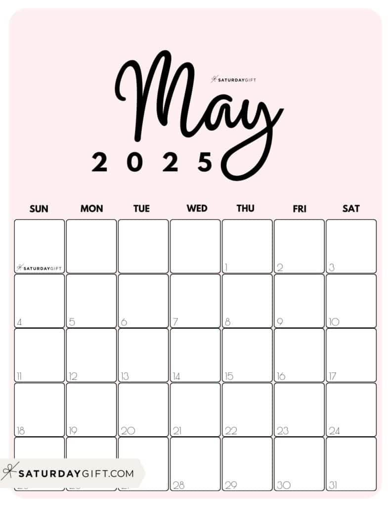 May 2025 Calendar - 20 Cute &amp;amp; Free Printables | Saturdaygift for Cute May 2025 Calendar Printable