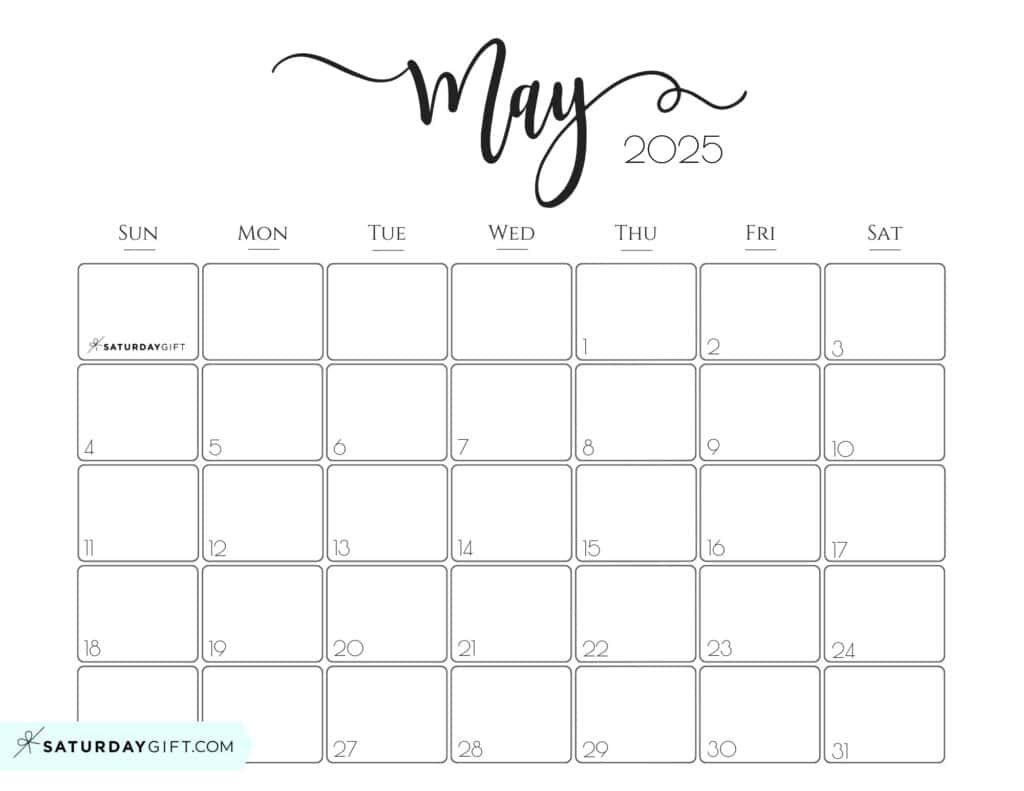 May 2025 Calendar - 20 Cute &amp;amp; Free Printables | Saturdaygift in May 2025 Calendar Printable Free Download