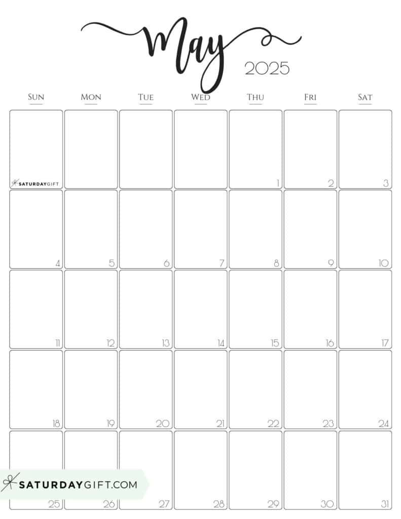 May 2025 Calendar - 20 Cute &amp;amp; Free Printables | Saturdaygift throughout May 2025 Calendar Printable Vertical