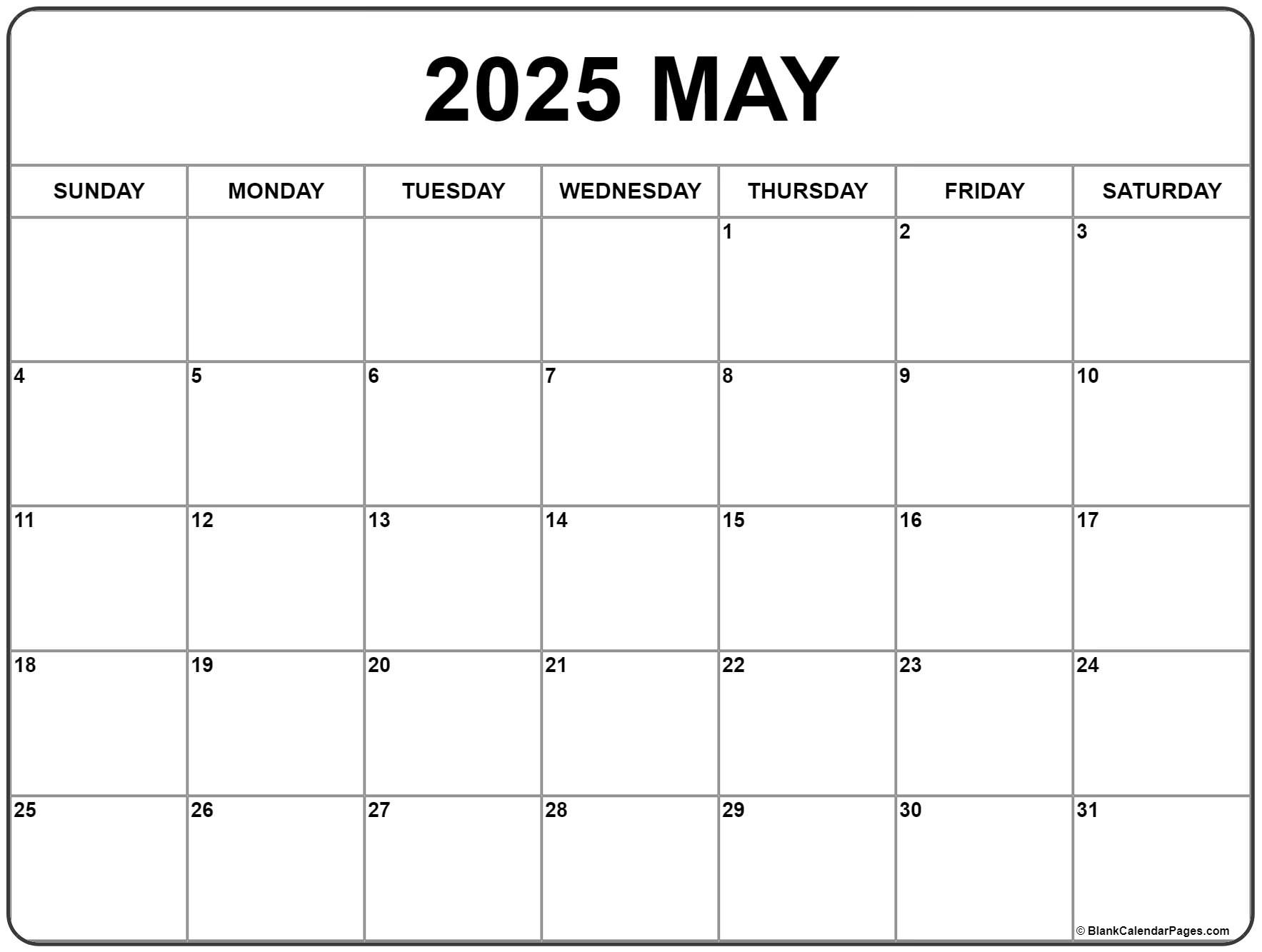 May 2025 Calendar | Free Printable Calendars for Free May 2025 Calendar Printable