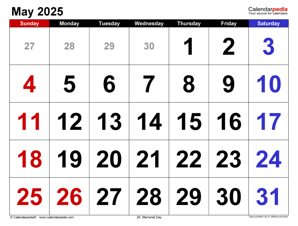 May 2025 Calendar | Templates For Word, Excel And Pdf For Printable May 2025 Calendar With Holidays