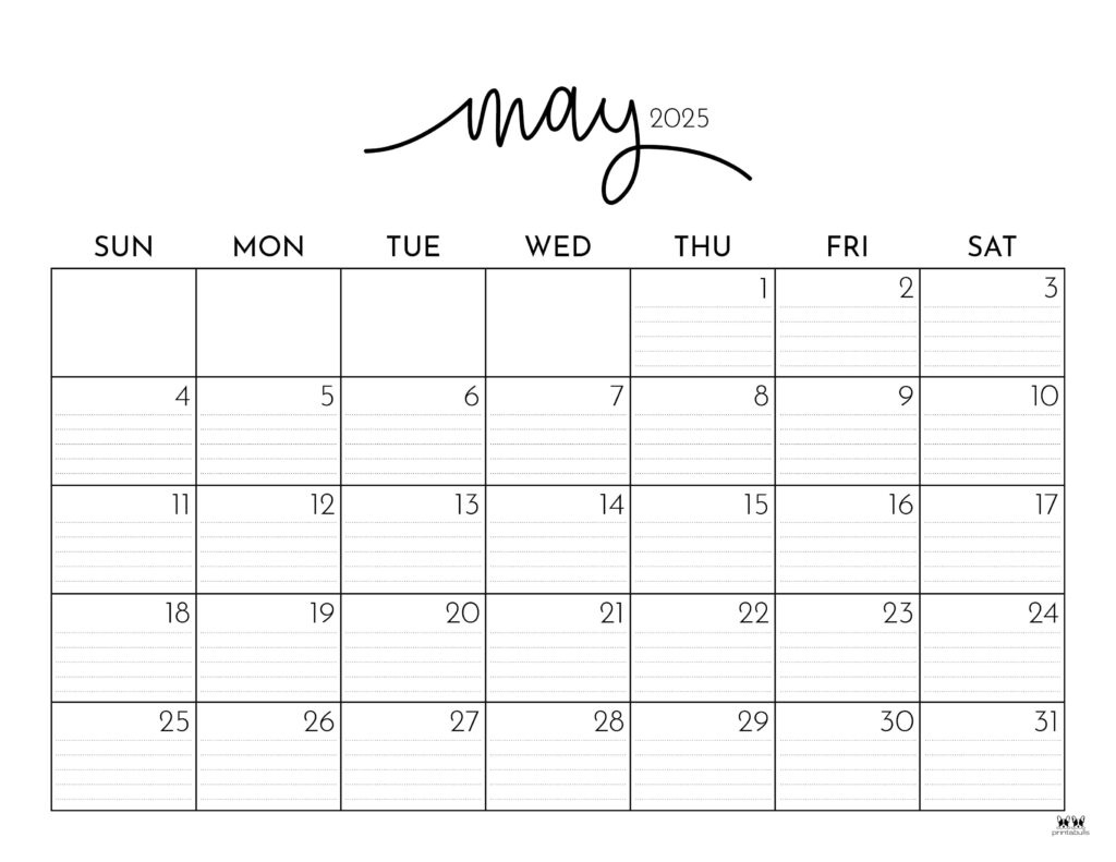 May 2025 Calendars - 107 Free Printables | Printabulls for Monthly Calendar Printable May 2025