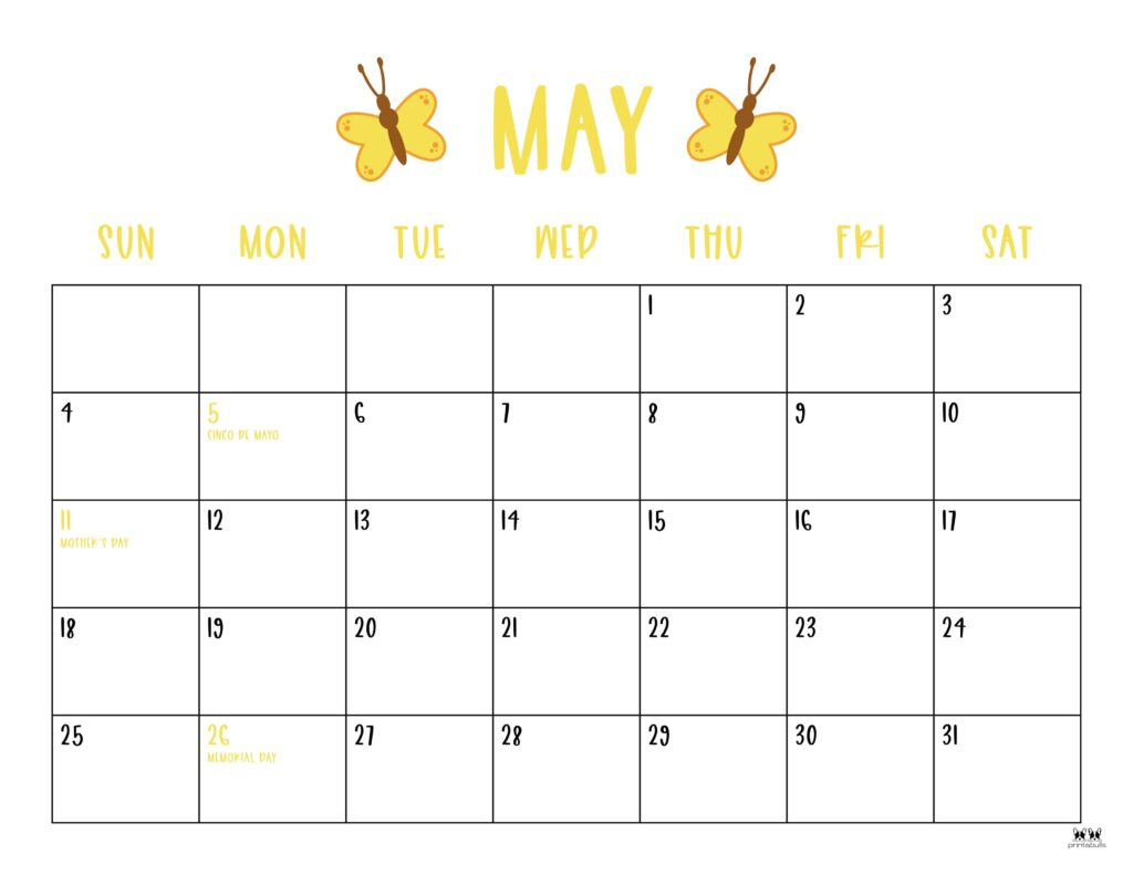 May 2025 Calendars - 107 Free Printables | Printabulls in May 2025 Printable Calendar with Holidays