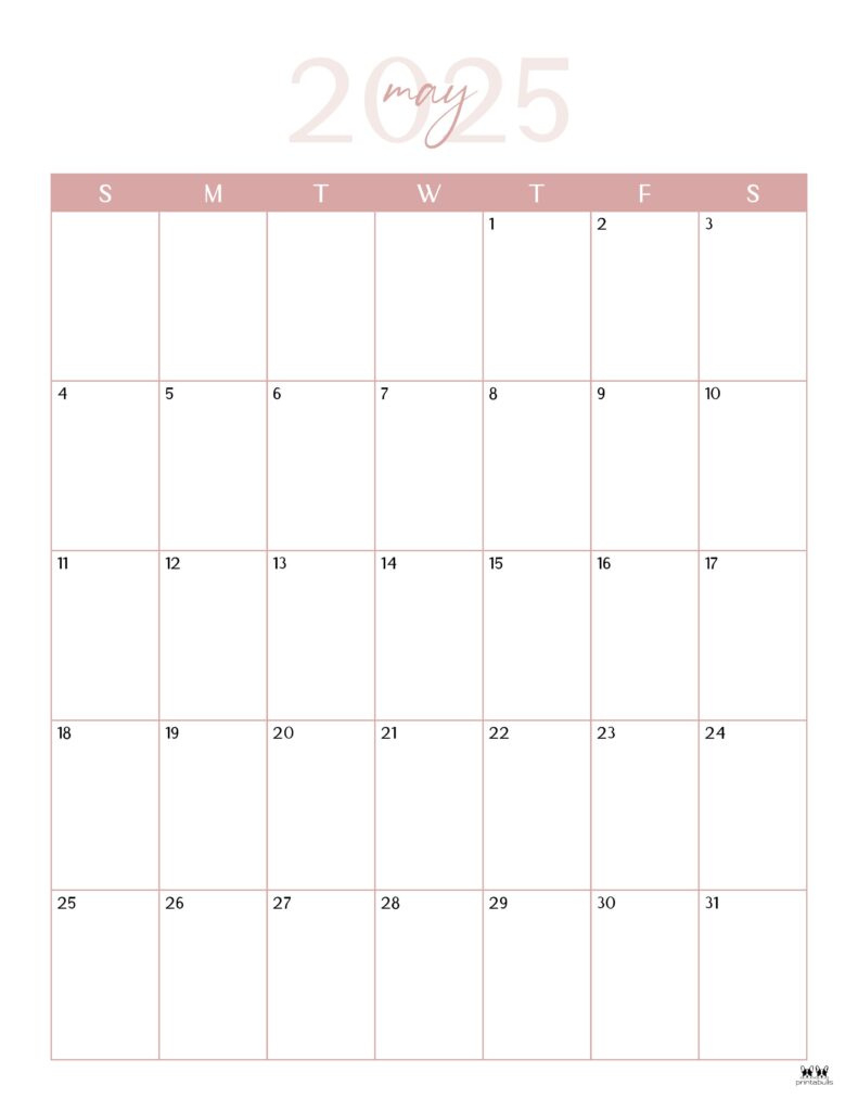 May 2025 Calendars - 107 Free Printables | Printabulls intended for May 2025 Calendar With Notes Printable