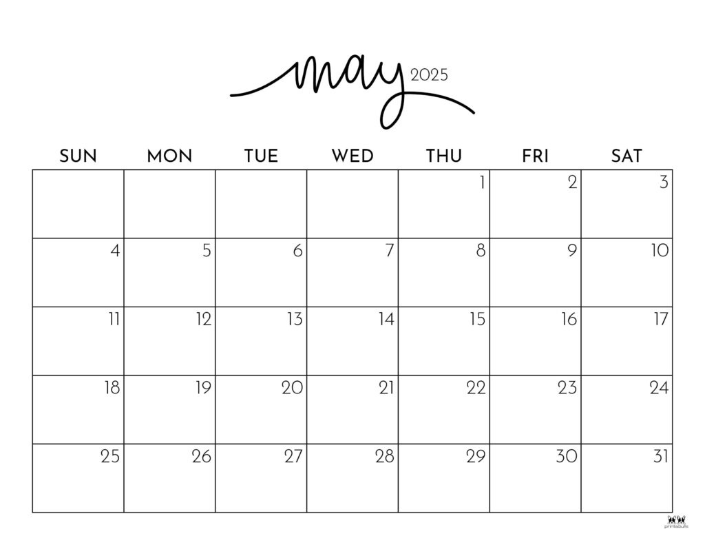 May 2025 Calendars - 107 Free Printables | Printabulls throughout May 2025 Monthly Calendar Printable