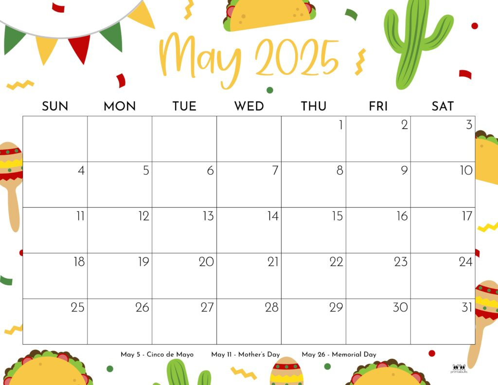 May 2025 Calendars - 107 Free Printables | Printabulls with Cute May 2025 Calendar Printable