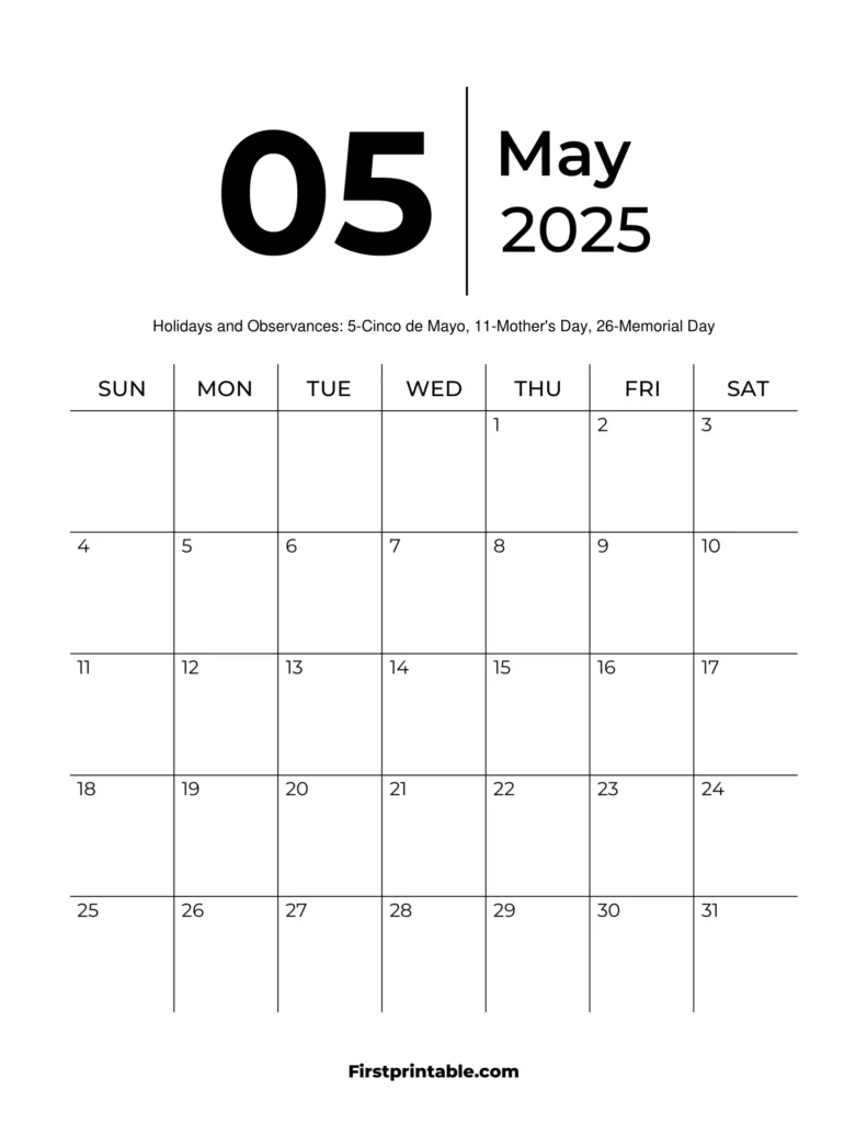 May 2025 Calendars   Free Printable & Fillable Pertaining To August 2025 May 2025 Calendar Printable