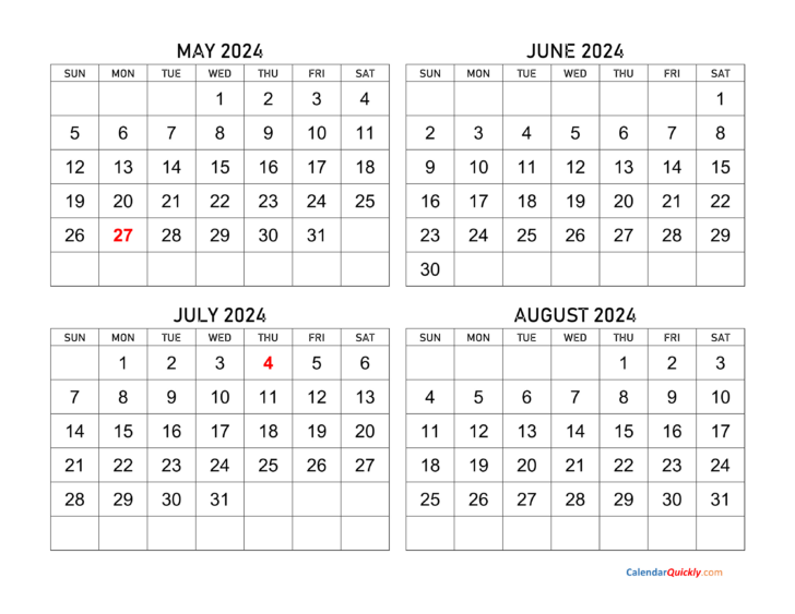 Printable Calendar August 2024-May 2025