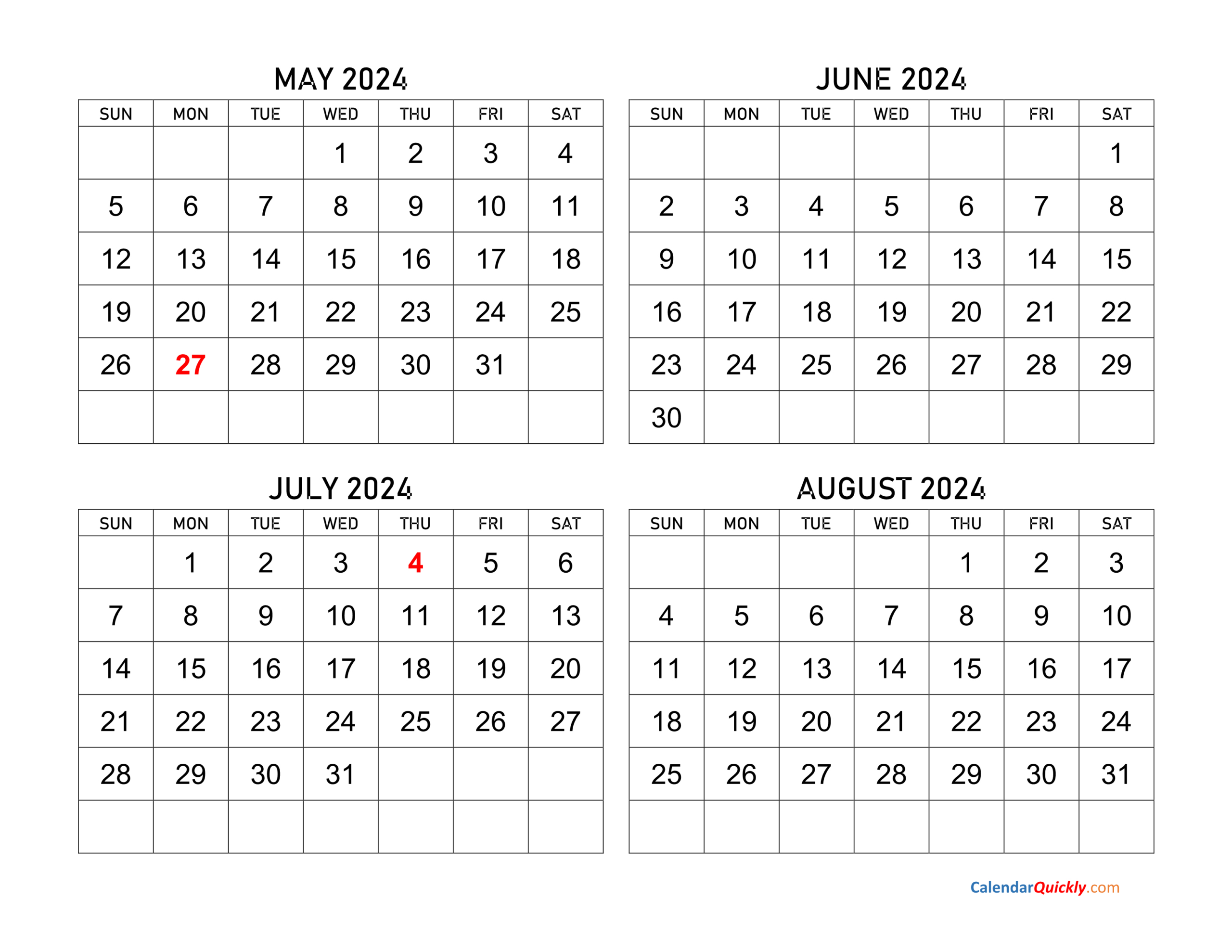 May To August 2024 Calendar | Calendar Quickly pertaining to Printable Calendar August 2024-May 2025