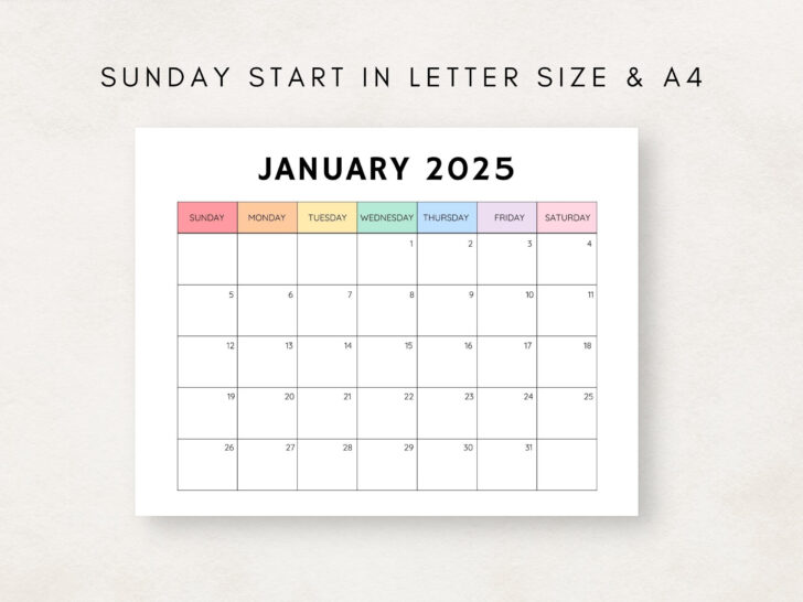 2025 Calendar Monthly Printable