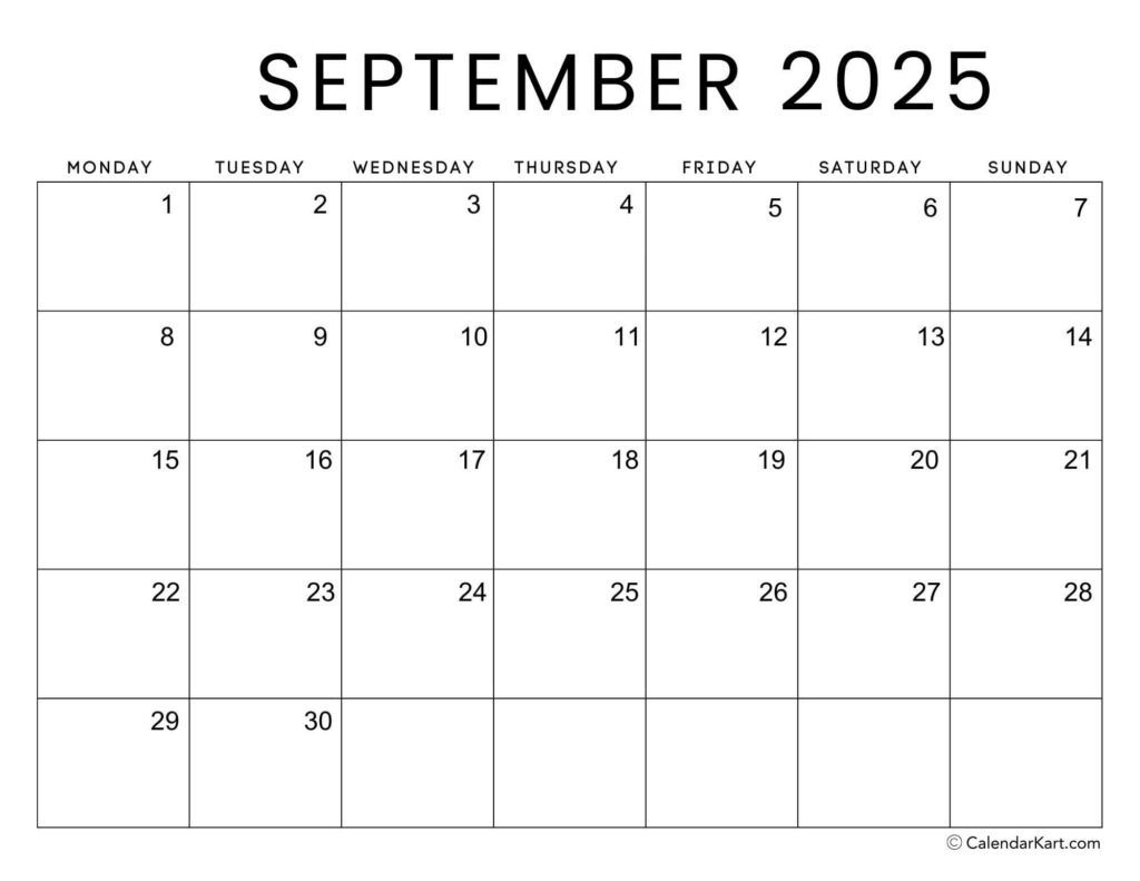 Monday Start Calendars 2024   Calendarkart Within Printable Calendar 2025 Week Starting Monday