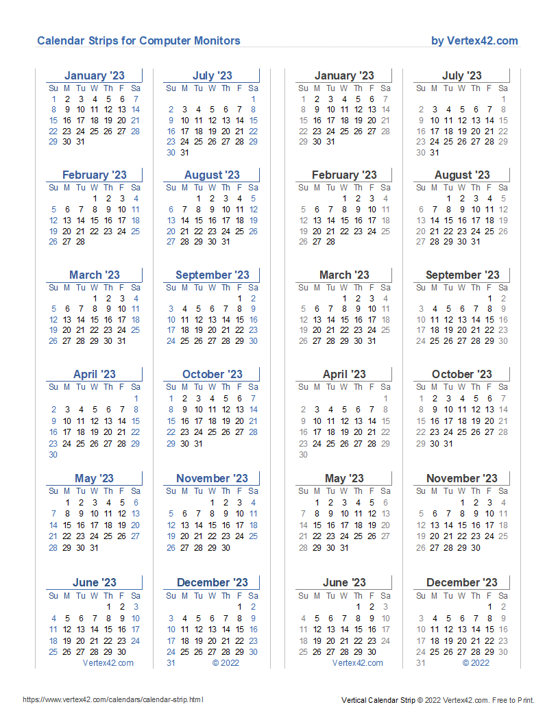 Monitor Calendar Strip Template for 2025 Calendar Strip Printable