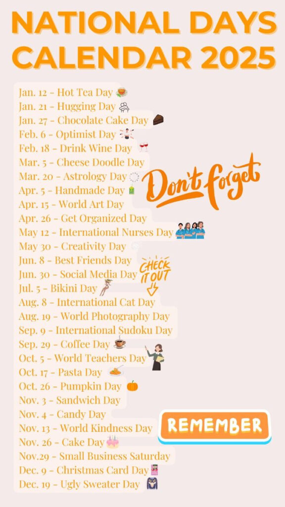 National Days Calendar 2025 | Fun Holidays 2025 | Social Media For National Days Calendar 2025 Printable Free