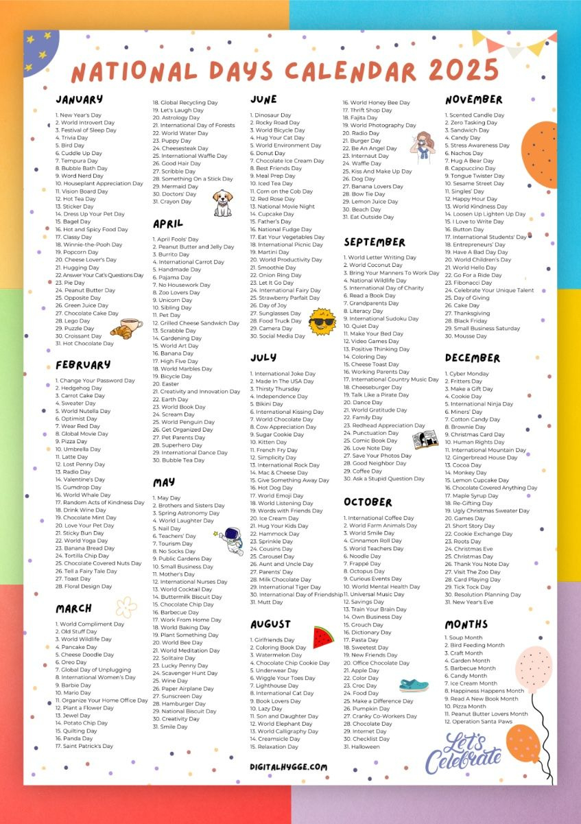 National Days Calendar 2025 Printable Pdf inside National Days Calendar 2025 Printable Free