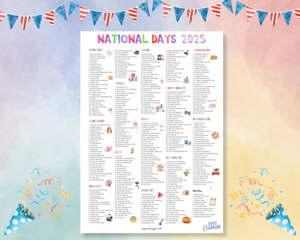 National Days Calendar Printable 2025 National Holidays Calendar For National Days Calendar 2025 Printable Free