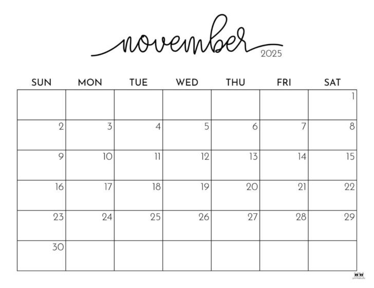 November 2025 Calendar with Holidays Printable Free