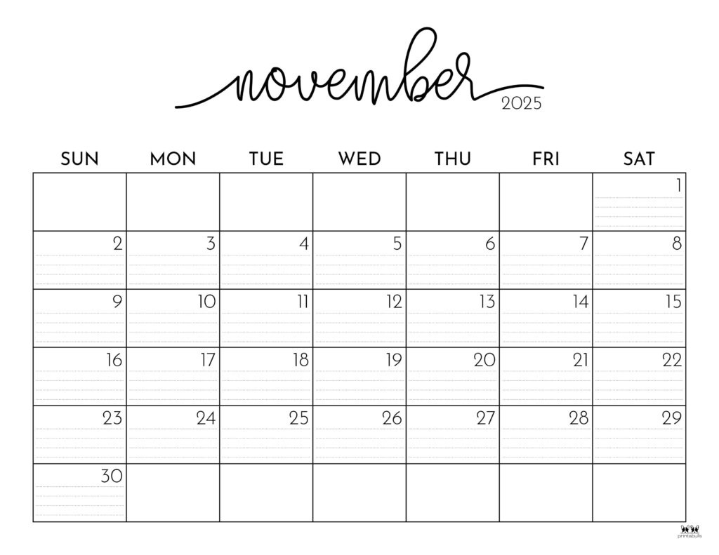 November 2025 Calendars - 107 Free Printables | Printabulls within November Calendar Printable 2025