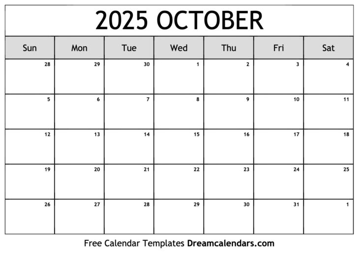 Oct 2025 Calendar Printable