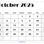 October 2025 Calendar Printable Pdf Template With Holidays Within Blank October 2025 Calendar Printable