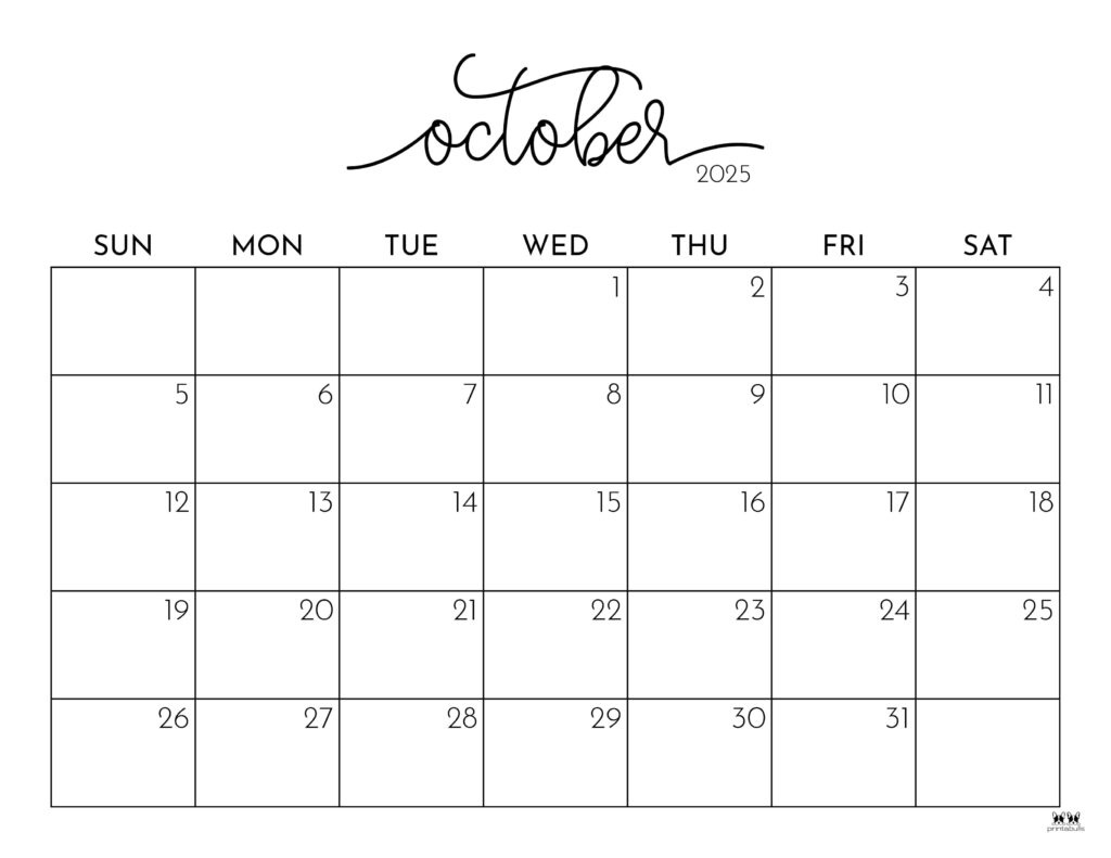 October 2025 Calendars - 107 Free Printables | Printabulls regarding Printable Calendar 2025 October