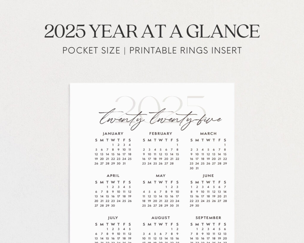 Pocket 2025 Calendar, Year At A Glance, Pocket Size Planner With Regard To Pocket Size Calendar 2025 Printable