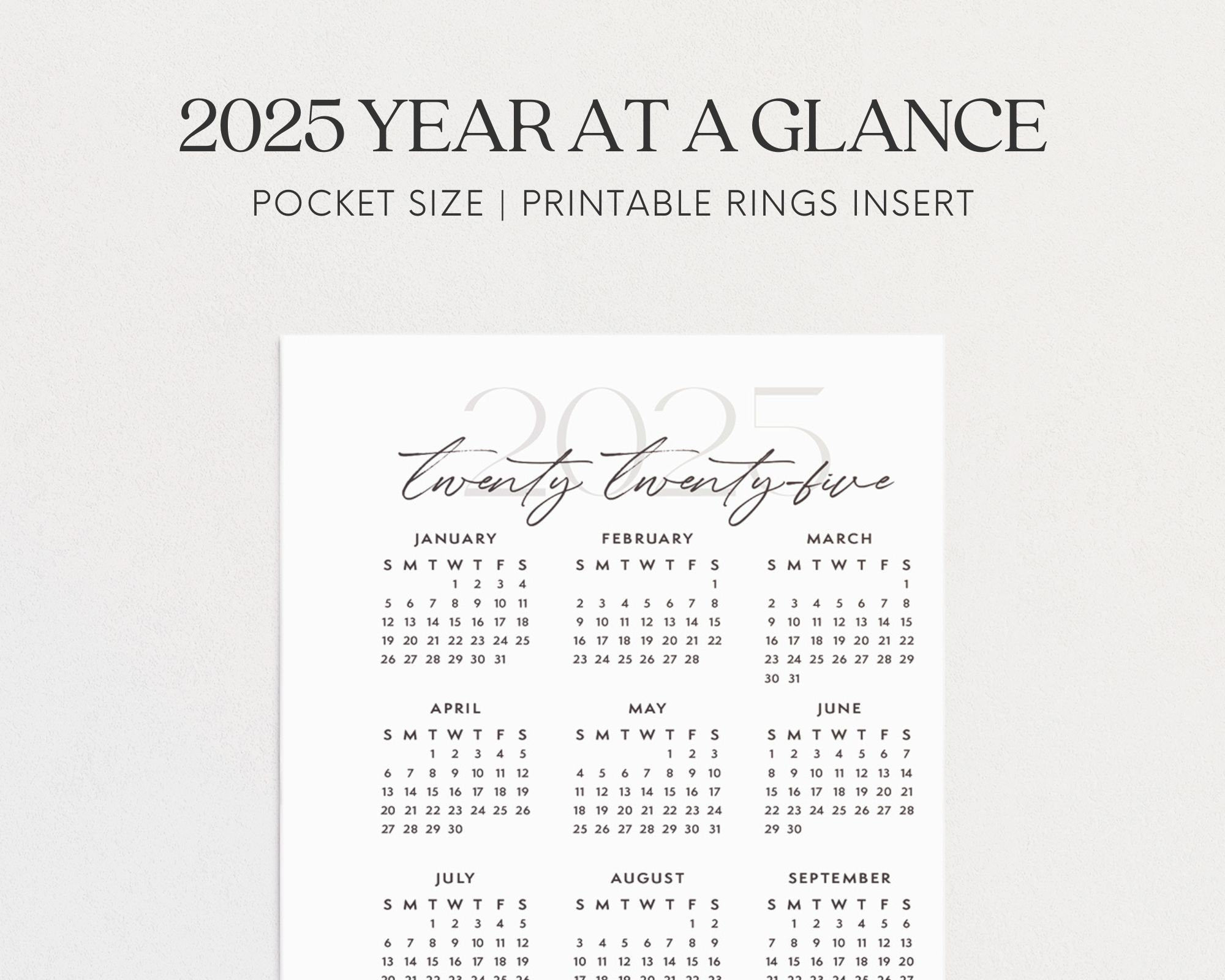 Pocket 2025 Calendar, Year At A Glance, Pocket Size Planner with regard to Pocket Size Calendar 2025 Printable