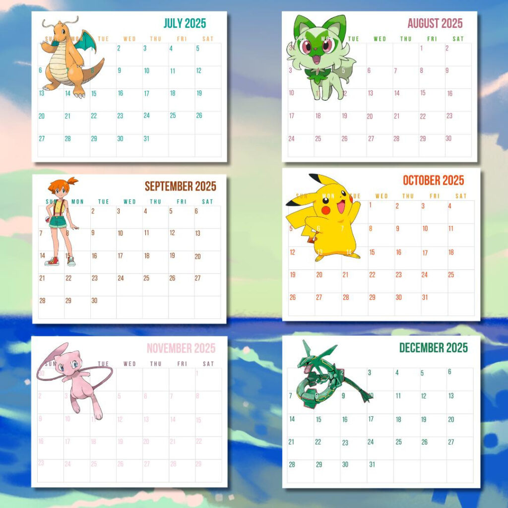 Pokemon Printable Calendar 2025, Gaming, Game, Game Room Decor, Gaming  Gifts, Wall Art, Calendars, Pikachu, Mew, Rayquaza, Ash, May Regarding Free Printable Pokemon Calendar 2025