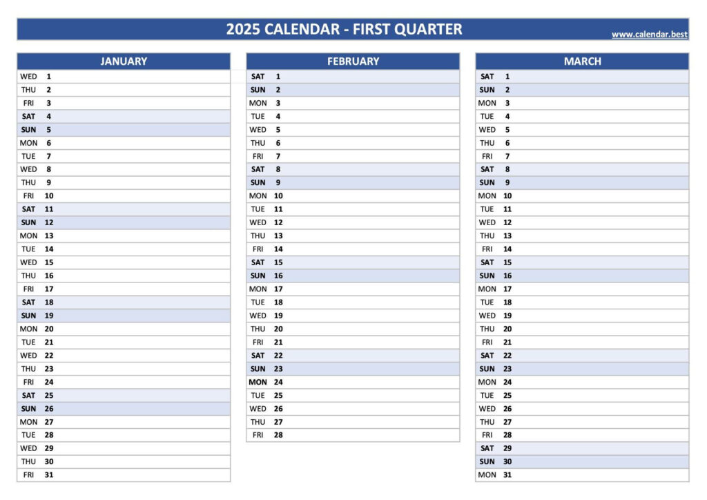 Printable 1St Quarter 2025 Calendar In 2025 Q1 Calendar Printable