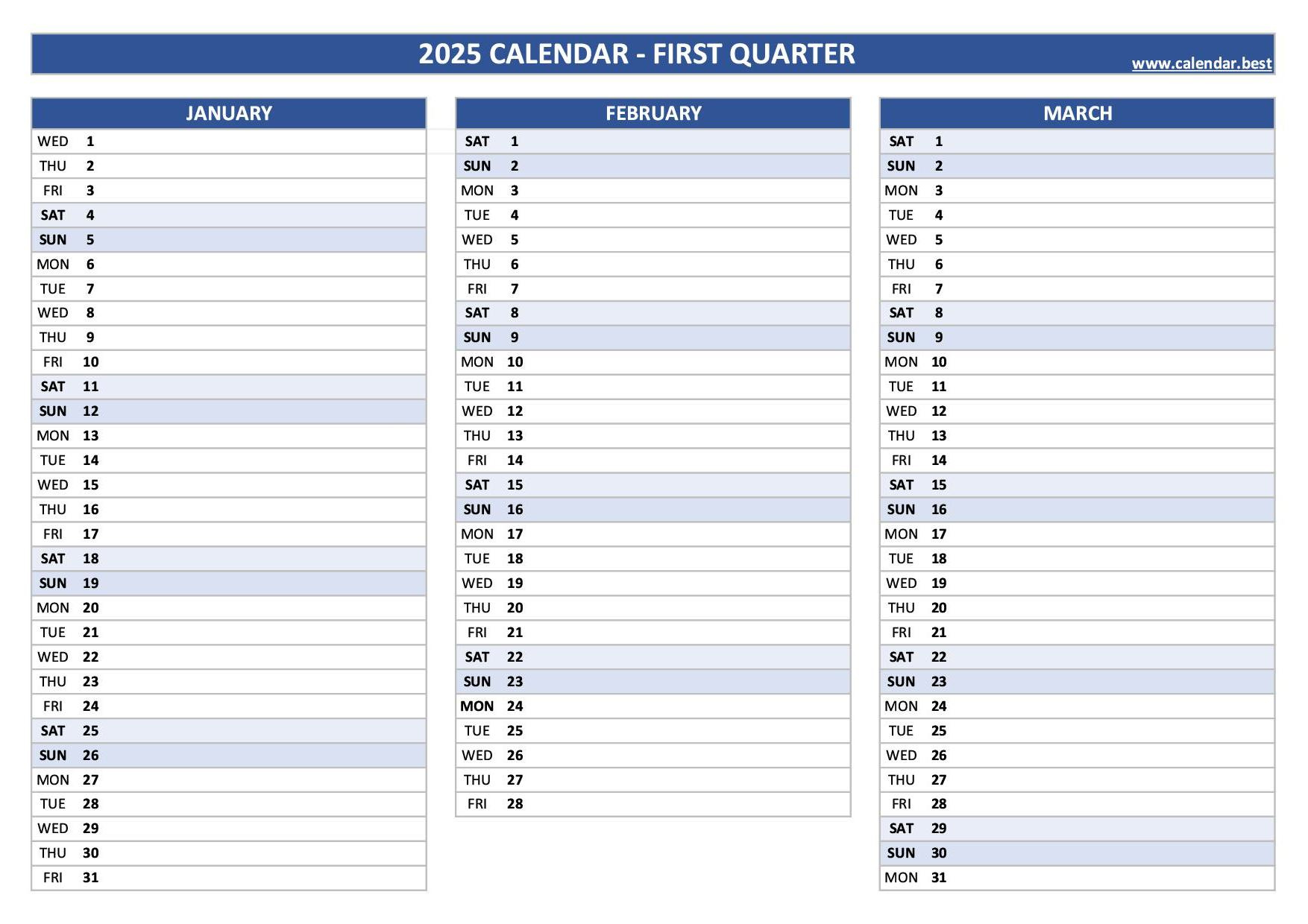 Printable 1St Quarter 2025 Calendar with regard to Q1 2025 Calendar Printable