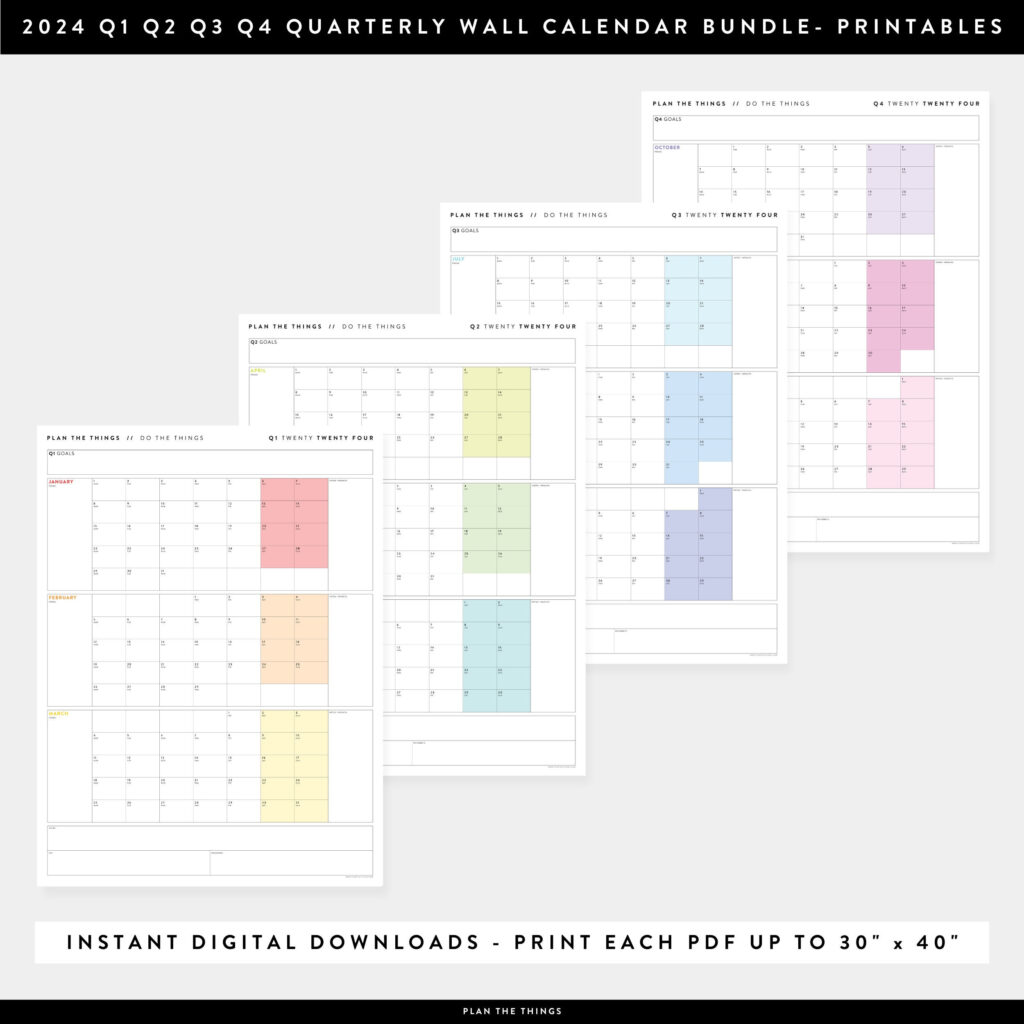 Printable 2024 Q1 Q2 Q3 Q4 Quarterly Wall Calendar Bundle Digital Pertaining To Ball State Calendar 2024   2025 Printable