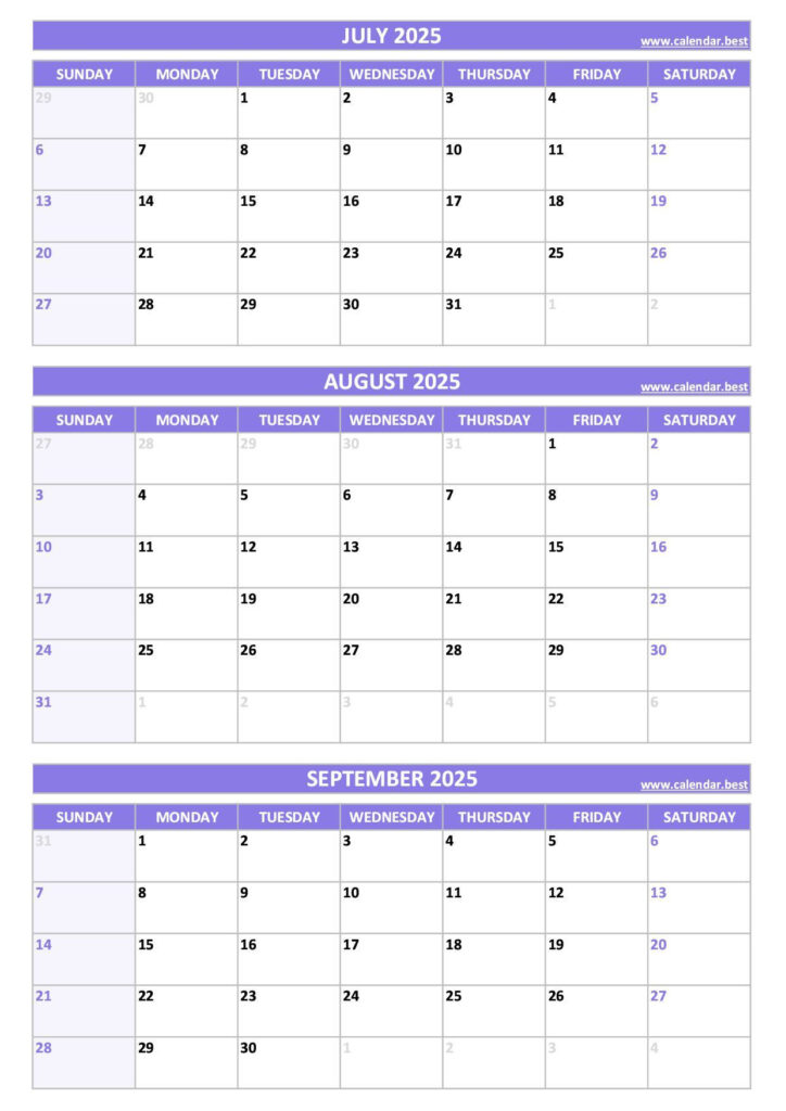 Printable 3Rd Quarter 2025 Calendar In 3 Month Calendar 2025 Printable