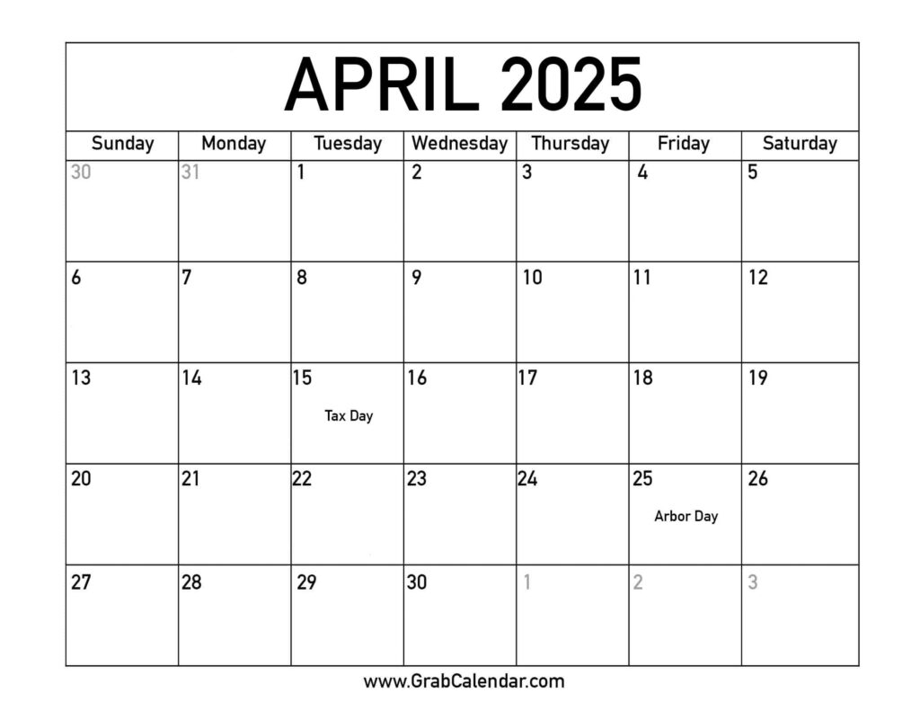 Printable April 2025 Calendar For April 2025 Printable Calendar With Holidays