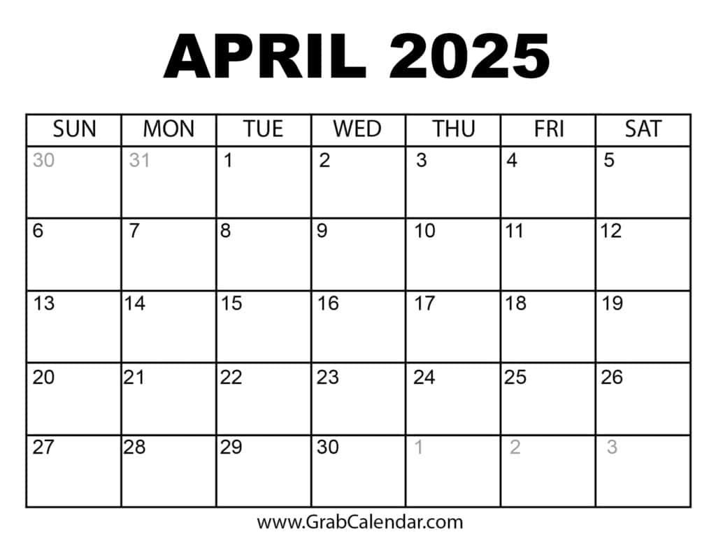 Printable April 2025 Calendar intended for March April May 2025 Calendar Printable