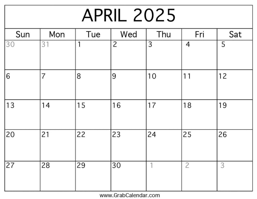 Printable April 2025 Calendar Throughout Printable Calendar For April 2025