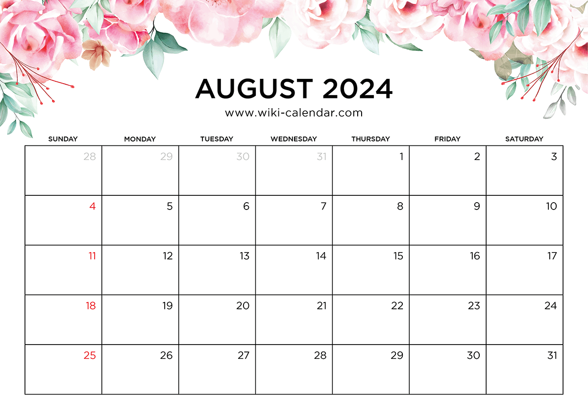 Printable August 2024 Calendar Templates With Holidays regarding August 2025 Calendar Printable Wiki