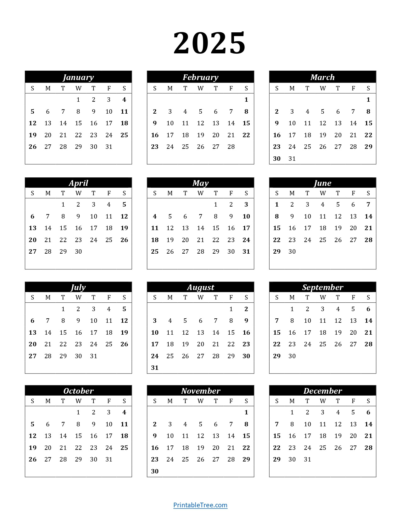 Printable Calendar 2025 One Page With Holidays (Single Page) 2025 in 2025 Julian Calendar Printable Free