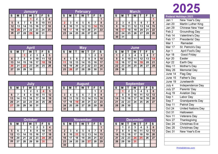 2025 Printable Calendar by Month with Holidays