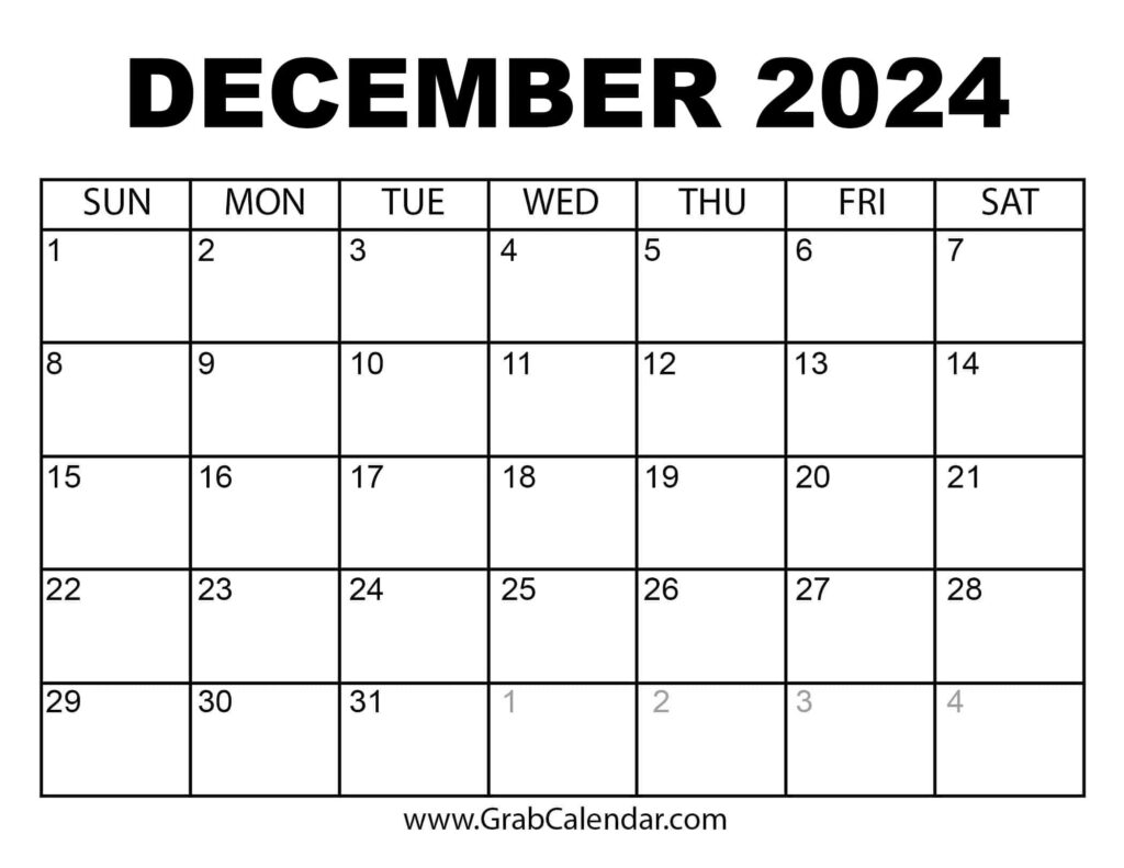 Printable December 2024 Calendar In Printable Calendar December 2024 And January 2025