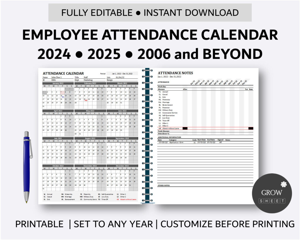 Printable Employee Attendance Calendar Custom Attendance Calendar In Printable 2025 Attendance Calendar