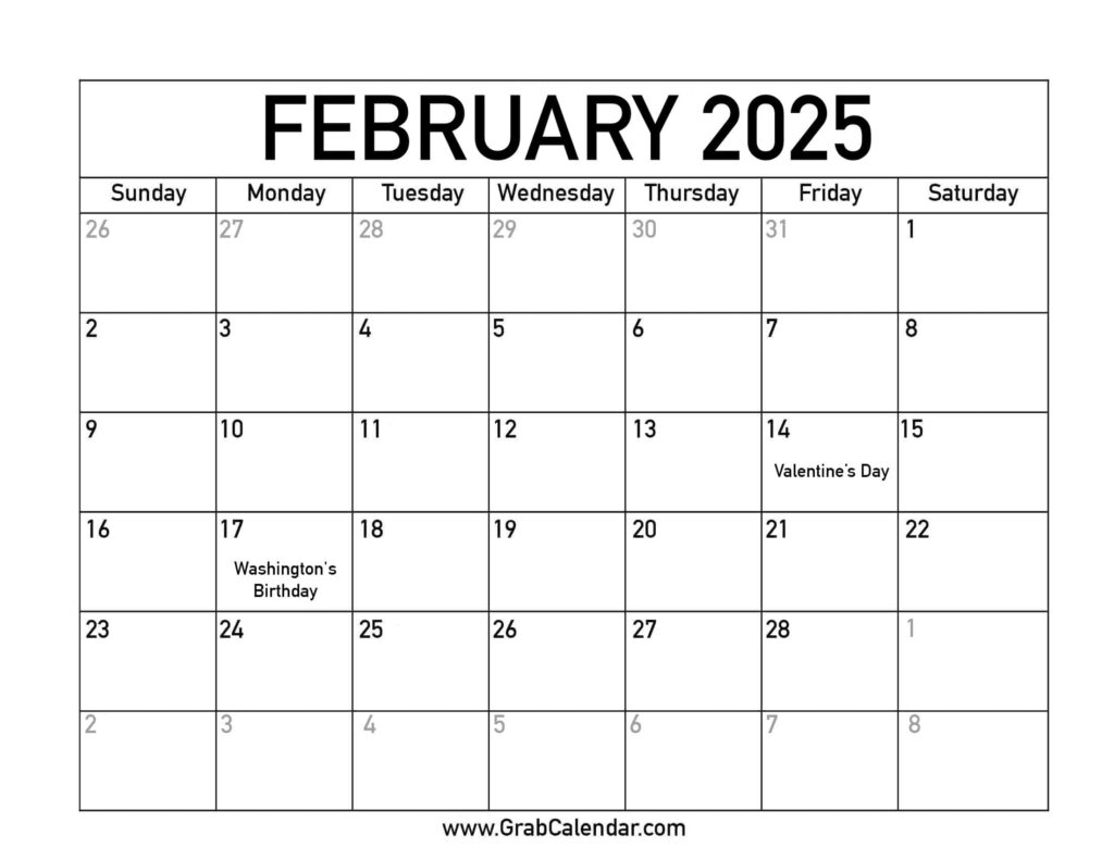 Printable February 2025 Calendar For Free Printable February 2025 Calendar With Holidays