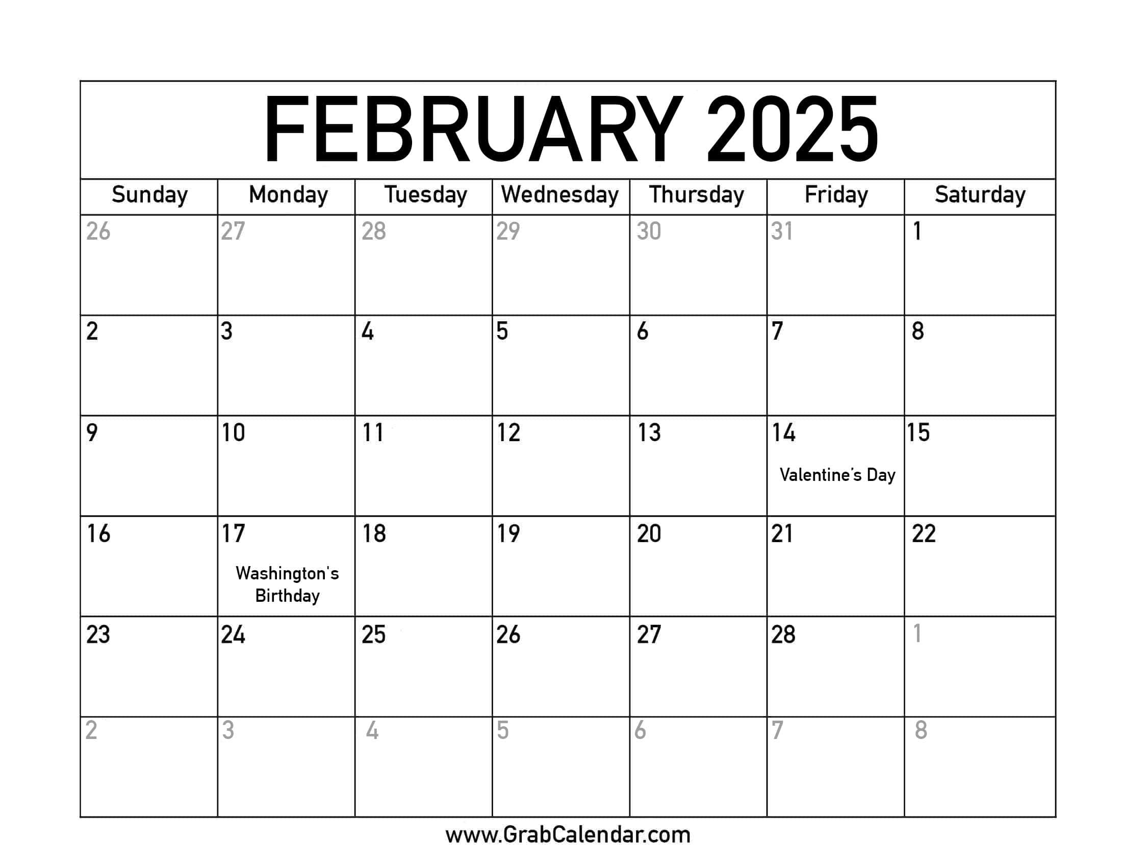 Printable February 2025 Calendar for Free Printable February 2025 Calendar with Holidays