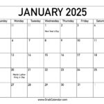 Printable January 2025 Calendar For 2025 Printable Calendar By Month With Holidays Printable Free