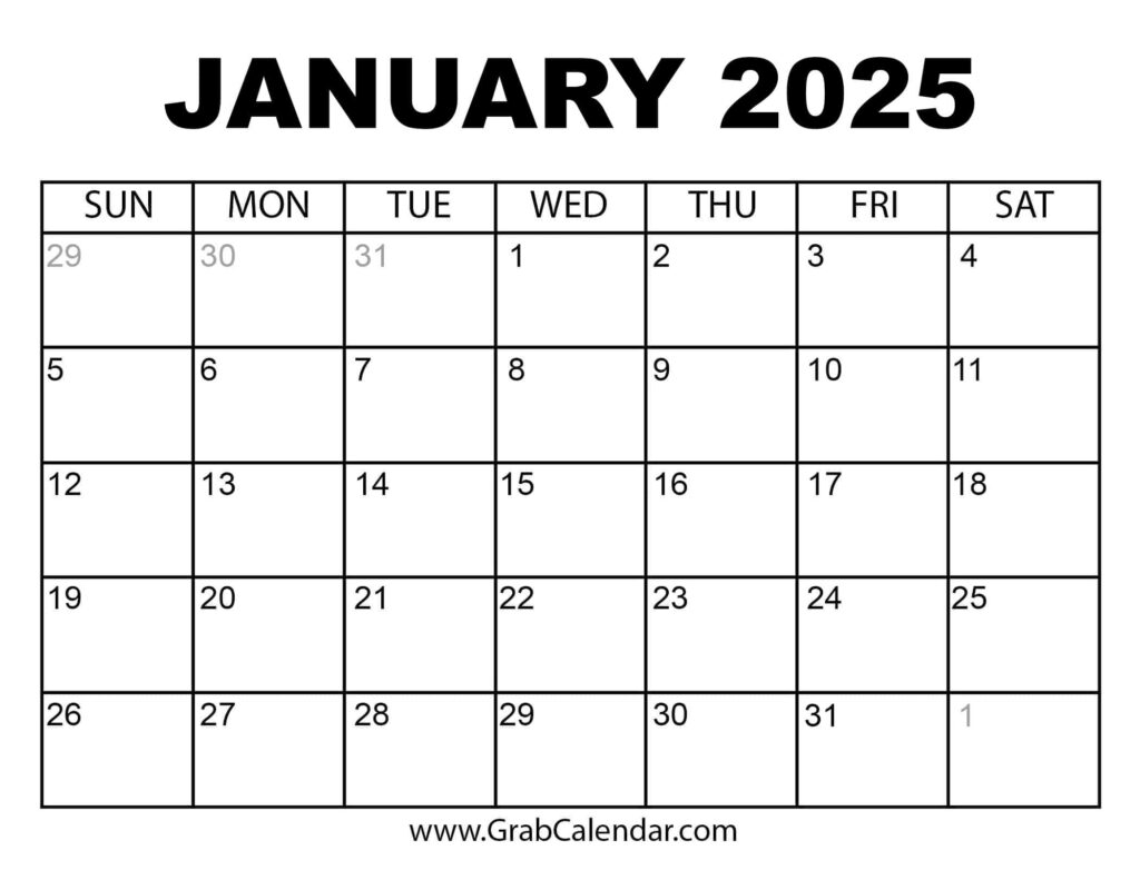 Printable January 2025 Calendar In December 2024 And January 2025 Calendar Printable