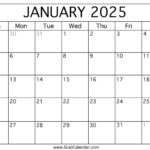 Printable January 2025 Calendar Inside Jan 2025 Printable Calendar