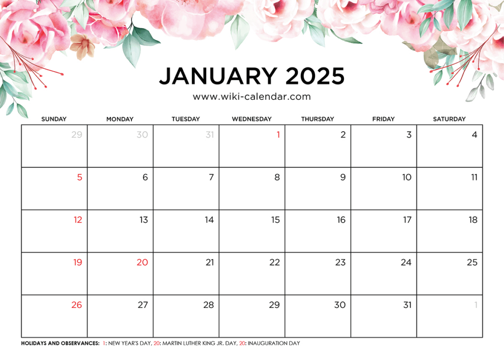 Printable January 2025 Calendar Templates With Holidays For January 2025 Calendar Printable Wiki