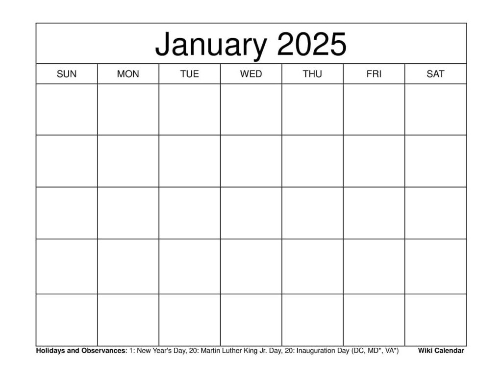 Printable January 2025 Calendar Templates With Holidays In Wiki Calendar 2025 Printable