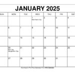 Printable January 2025 Calendar Templates With Holidays Throughout 2025 Calendar Printable Wiki