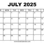 Printable July 2025 Calendar In Calendar July 2025 To June 2025 Printable