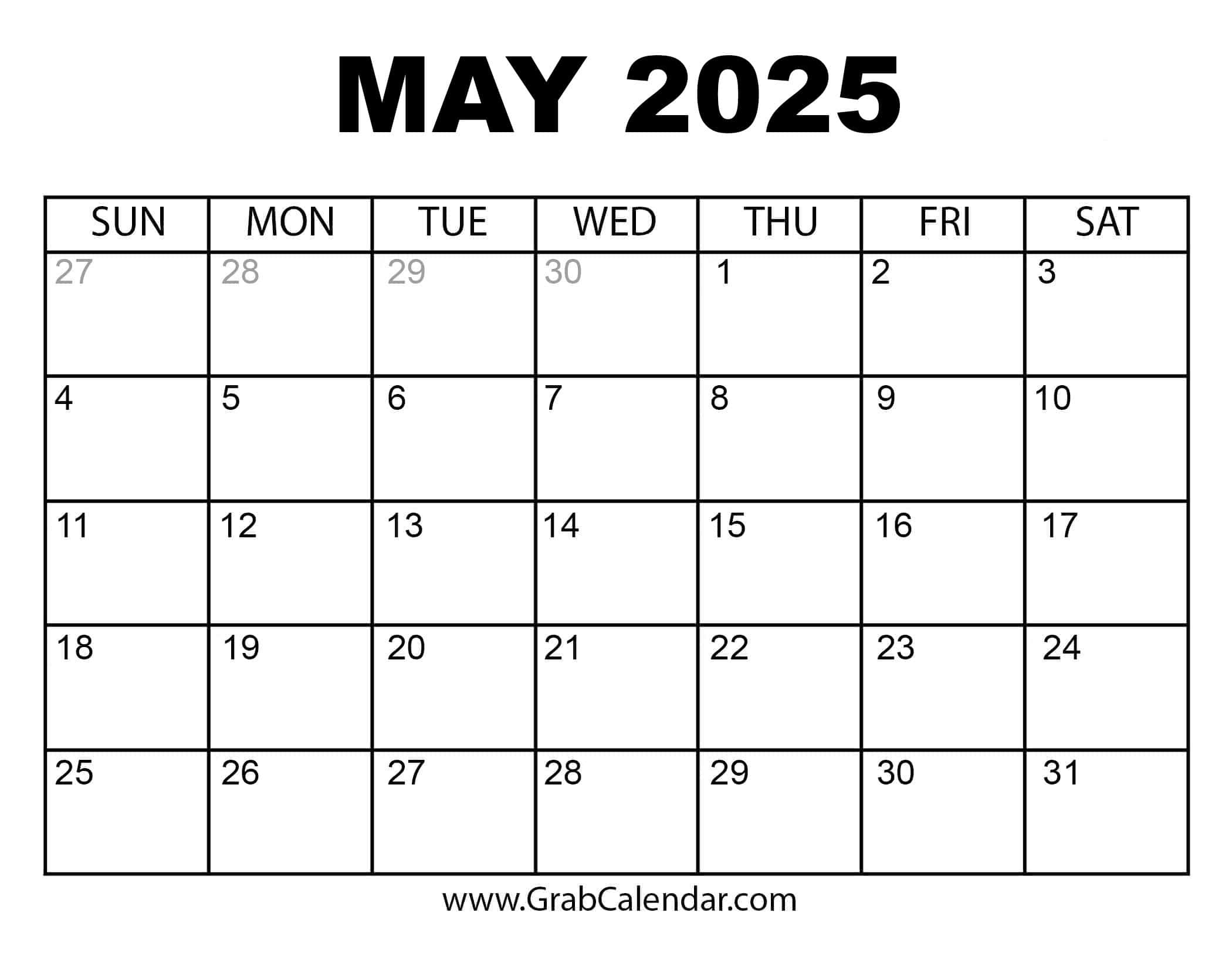 Printable May 2025 Calendar for August 2024-May 2025 Calendar Printable